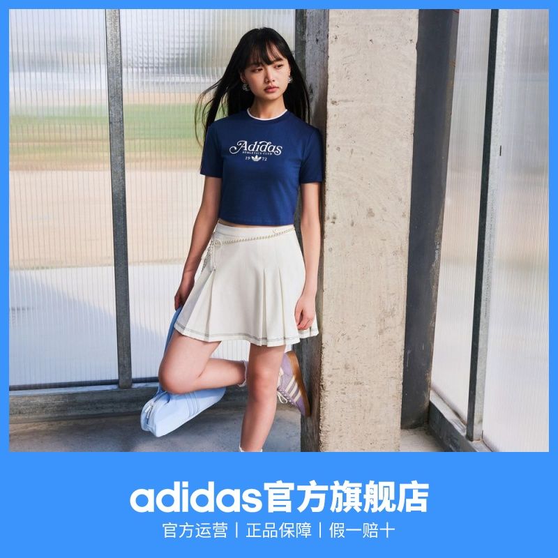 adidas阿迪达斯三叶草女夏修身露脐短款上衣复古运动圆领短袖T恤 图片 3