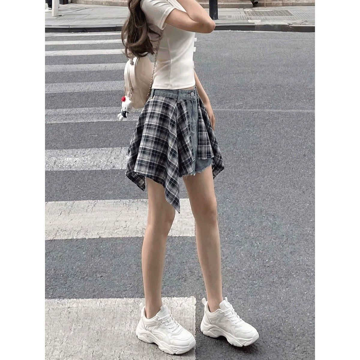 大码复古美式a字牛仔短裤女夏季胖mm宽松高腰显瘦直筒阔腿热裤子