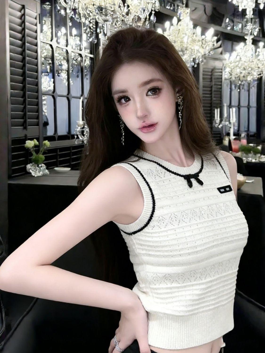 Gestricktes Damen Top Mit Schleife Und Lochmuster Sommer Elegant_voghion.com