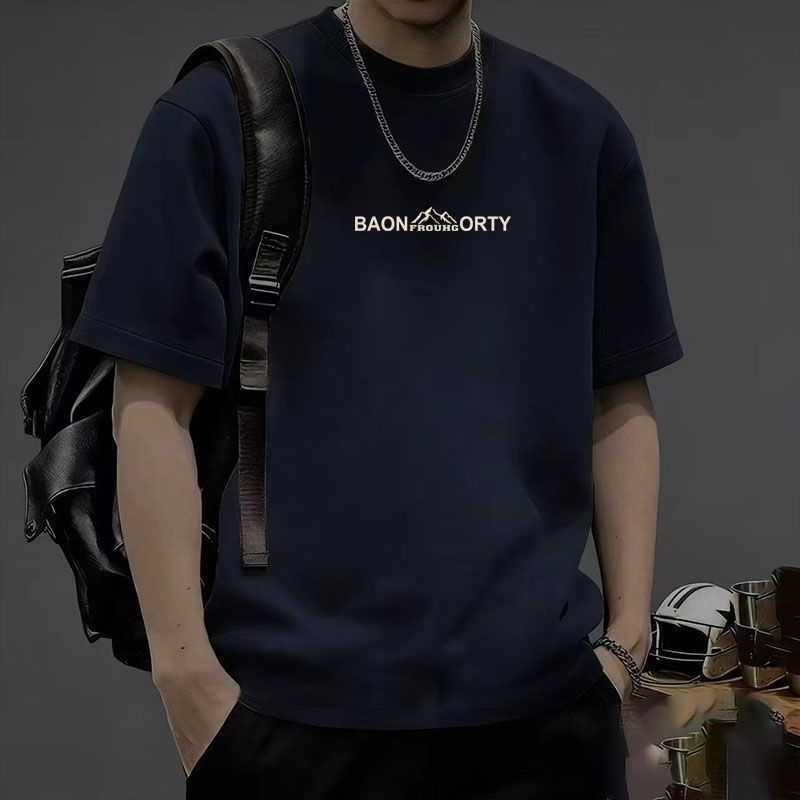 清仓外贸100%纯棉短袖男百搭休闲潮牌时尚印花设计感美式打底衫
