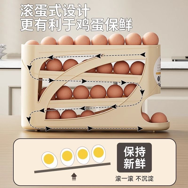 放鸡蛋神器滚动鸡蛋收纳盒厨房冰箱侧门家居鸡蛋托专用防摔保鲜盒 图片 3