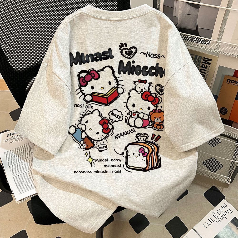 联名凯蒂猫印花纯棉短袖T恤男女夏季新款宽松百搭半袖上衣衫