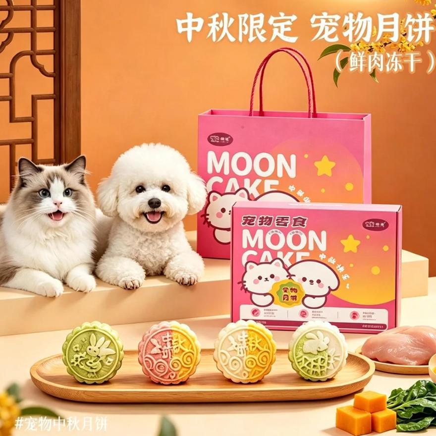 中秋月饼礼盒宠物零食训练奖励冻干生骨肉鸡肉饼宠物月饼