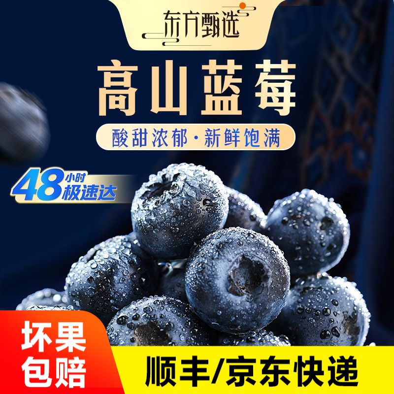 东方甄选高山蓝莓酸甜饱满产自云南/四川新鲜水果坏果包赔