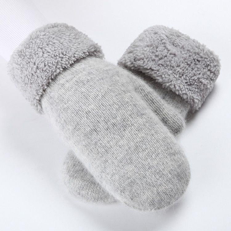 [Thick Warm Gloves] Finger-covered gloves for women winter couple plush wool student simple solid color Korean version full finger