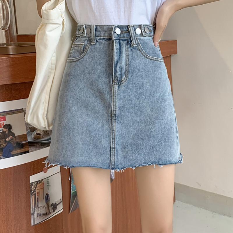 2024 new summer Korean style blue high-waisted A-line hip skirt denim skirt skirt women's short skirt ins trend