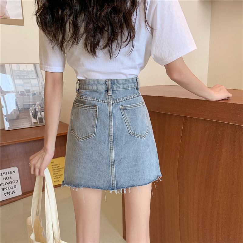 2024 new summer Korean style blue high-waisted A-line hip skirt denim skirt skirt women's short skirt ins trend