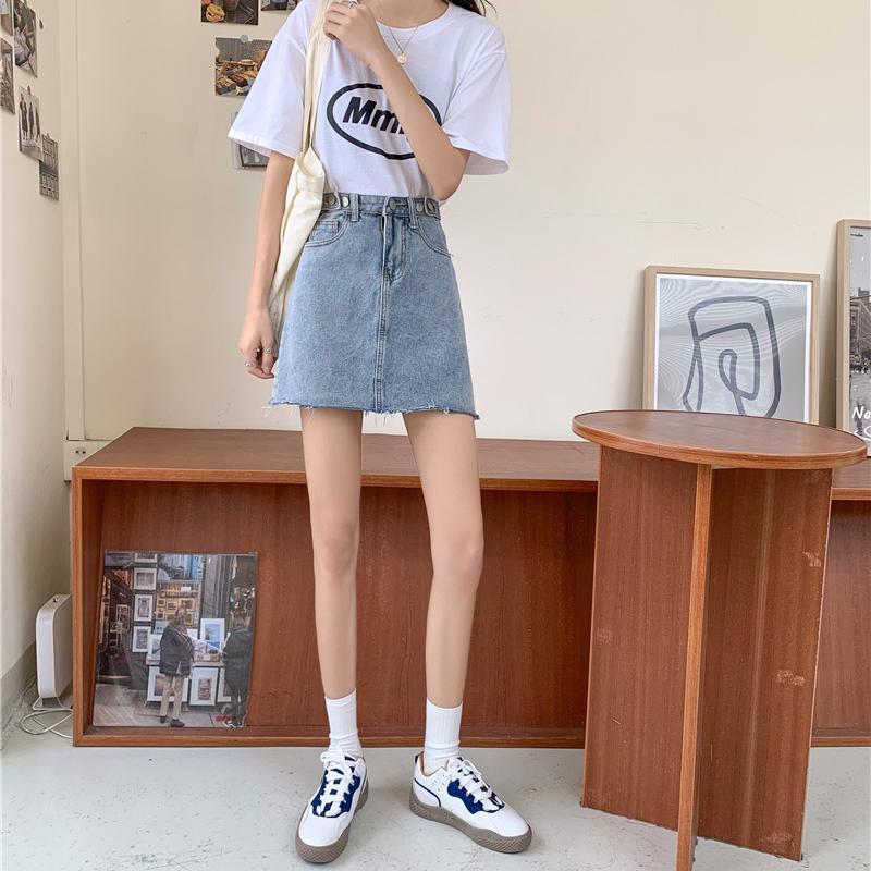 2024 new summer Korean style blue high-waisted A-line hip skirt denim skirt skirt women's short skirt ins trend