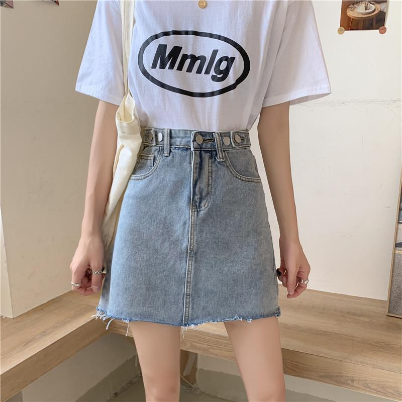 2024 new summer Korean style blue high-waisted A-line hip skirt denim skirt skirt women's short skirt ins trend