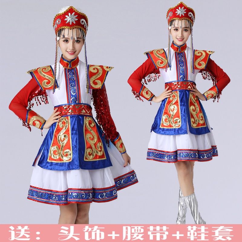 2022新款蒙古族演出服装内蒙古舞蹈服饰少数民族蒙古袍表演服