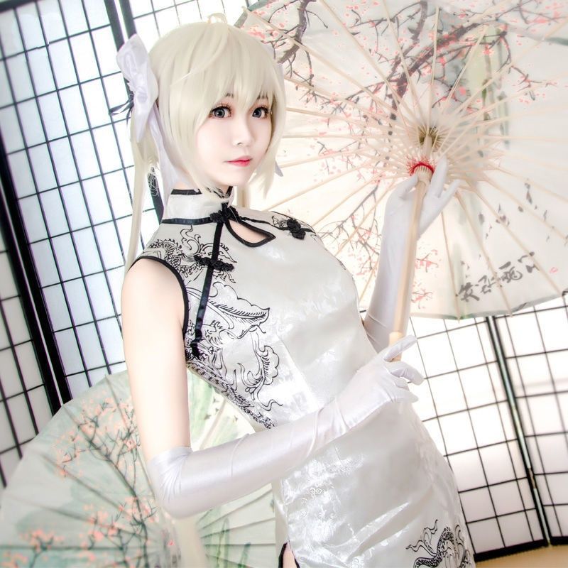 穹妹cos服缘之空春日野穹旗袍假发扇子cosplay全套御姐服装套装