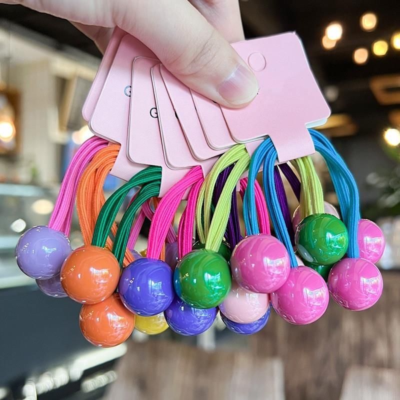 Korean version of children's candy-colored hair bands tied into ponytails with cute round balls and colorful rubber bands for children to tie their hair