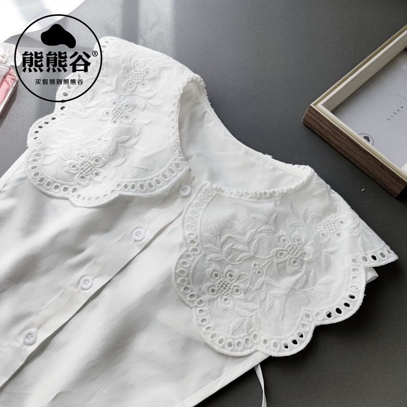 蕾絲假領子女刺繡娃娃領鏤空精美繡花襯衫領毛衣衛衣裝飾領內搭領