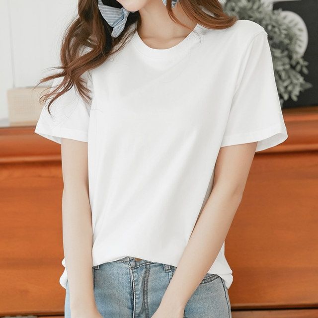 白色t恤女短袖宽松夏季纯棉2021新款韩版薄款潮上衣半袖体恤