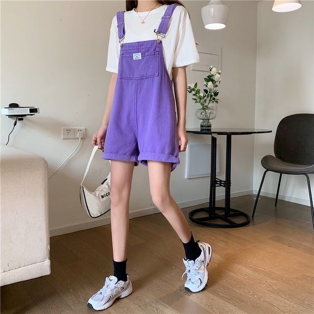 Summer 2022 new Korean version small loose reduced age student one-piece shorts high waist five point cowboy strap
