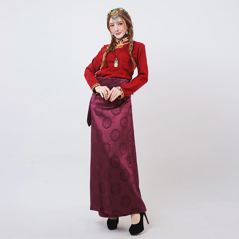 藏装女半身裙藏式假藏袍藏族服装新款一片式裹裙藏服围裙锅庄裙