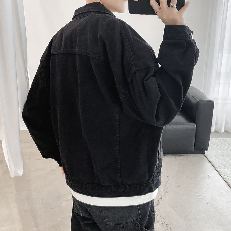 2023 autumn black denim jacket men's Korean version loose student trendy brand retro all-match bf tooling jacket