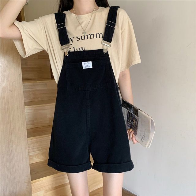 Summer  new Korean version small loose reduced age student one-piece shorts high waist five point cowboy strap