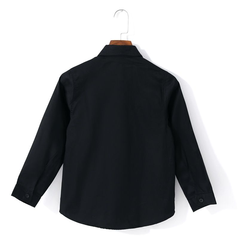 Boys' black shirt long-sleeved girls' pure cotton plus velvet warm suit student school uniform shirt performance spring white