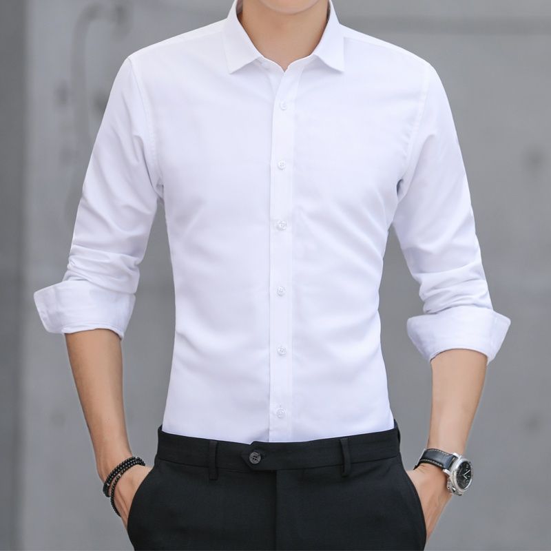 2022批发男士衬衫修身韩版商务免烫纯色衬衣职业正装白衬衫男长袖