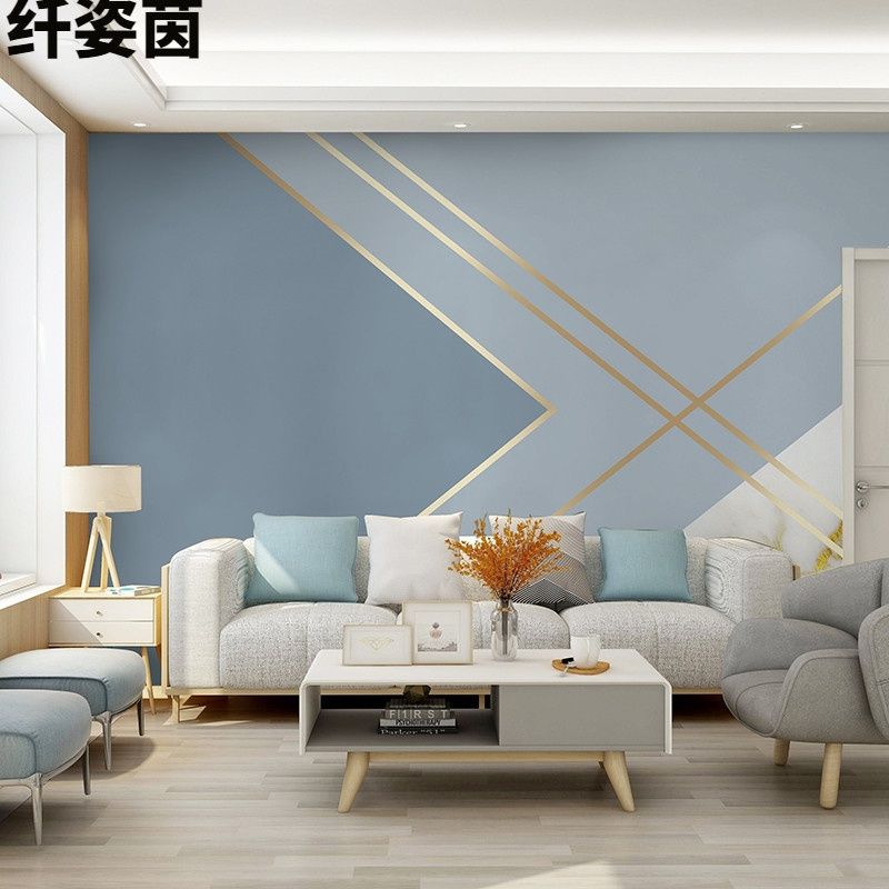 电视背景墙壁纸现代简约客厅墙布仿大理石几何线条沙发影视墙壁画