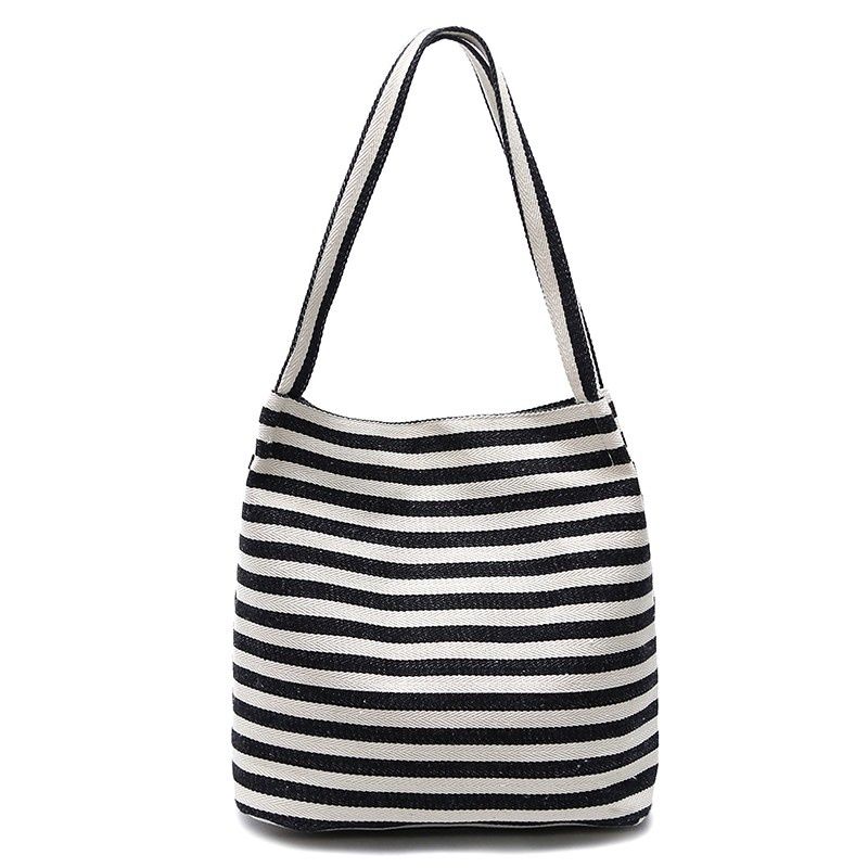 帆布包春夏条纹女包简约百搭单肩大包包休闲手提包韩国学生布袋包