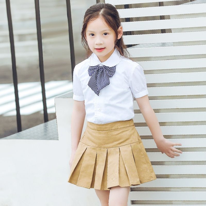 女童短袖白衬衫夏季薄款纯棉儿童中大童小学生校服表演白色衬衣