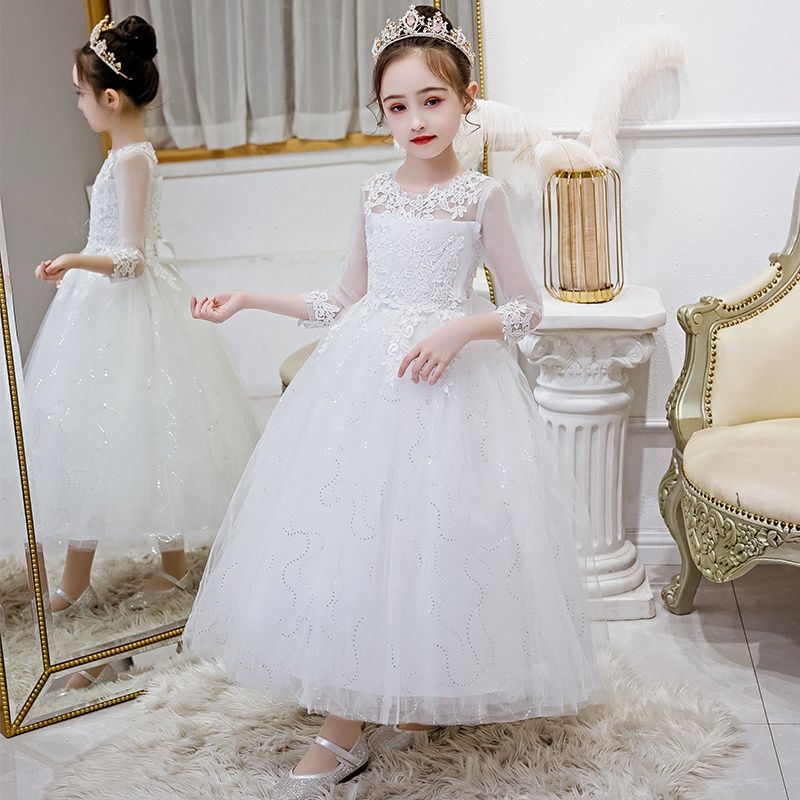 Princess dress girls dress fluffy gauze middle-aged and young children host piano performance clothing children's high-end dress foreign style