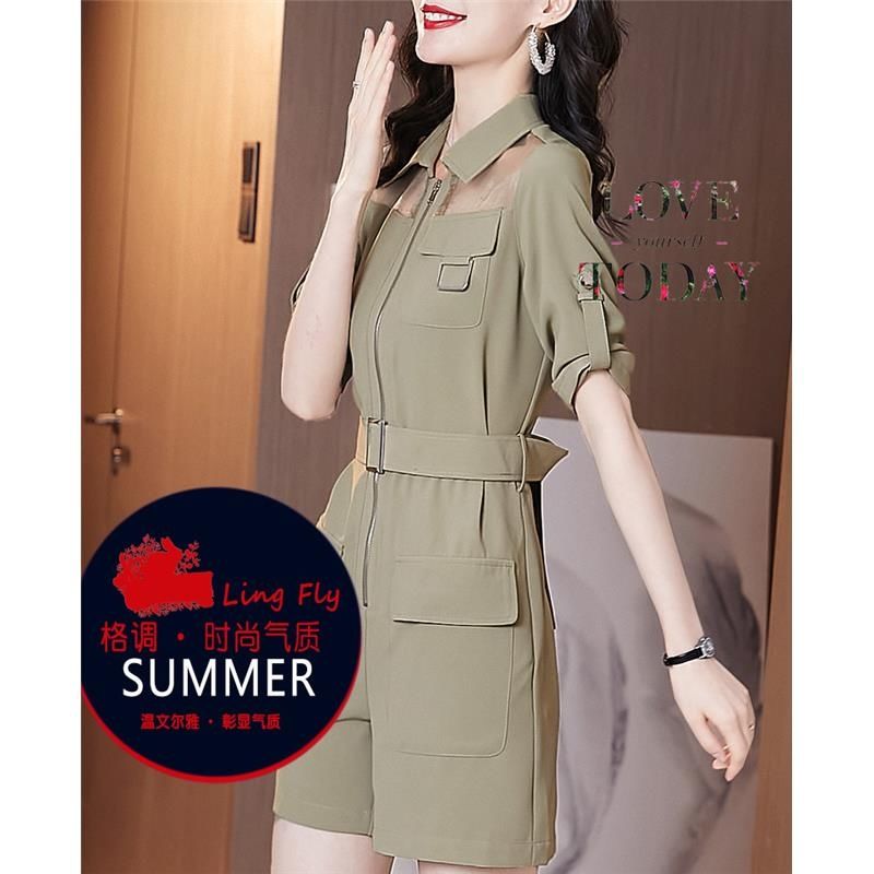 2021 new casual fashion chic Hong Kong style pants tooling one-piece jumpsuit high waist shorts suit female summer