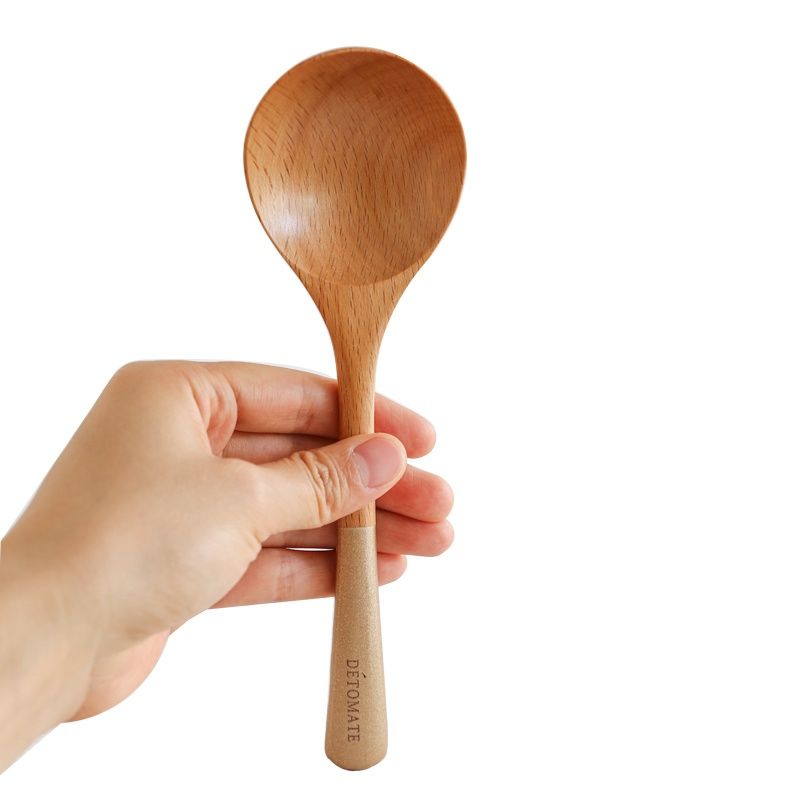 多彩手柄木勺创意弯柄小勺长柄实木汤勺家用勺子粥勺饭勺汤匙调羹