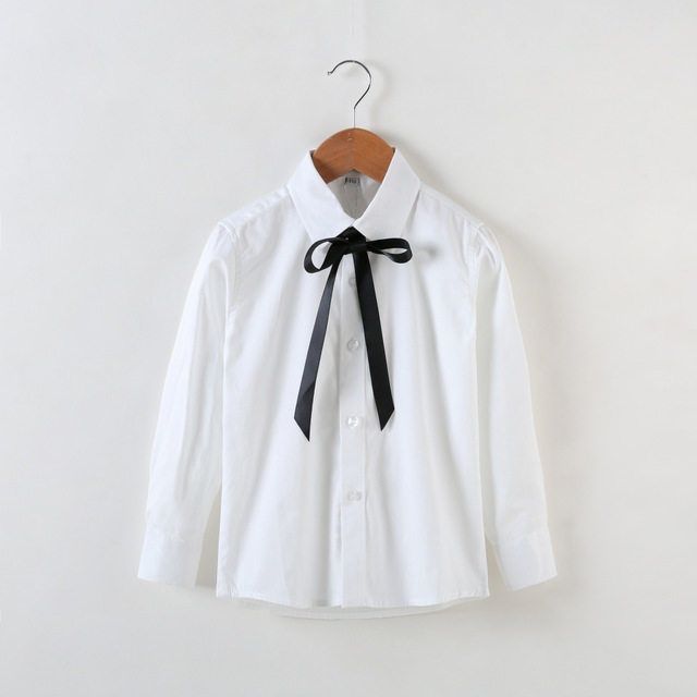 JK制服女童白色尖领长袖衬衫纯棉衬衣中大儿男童学生校服新款春