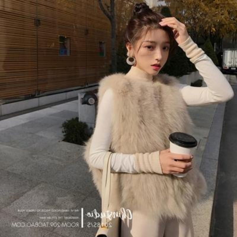 2022 autumn and winter new imitation fox fur vest short fur vest Korean version slim plush velvet