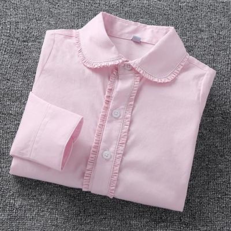 Girls' white shirt pure cotton spring and autumn primary school long sleeve foreign style top middle and big children's lace doll collar school uniform shirt