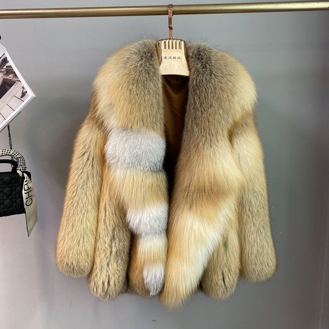 逅裔的梦整皮原色进口金岛狐狐狸毛女士中长款皮草外套女202