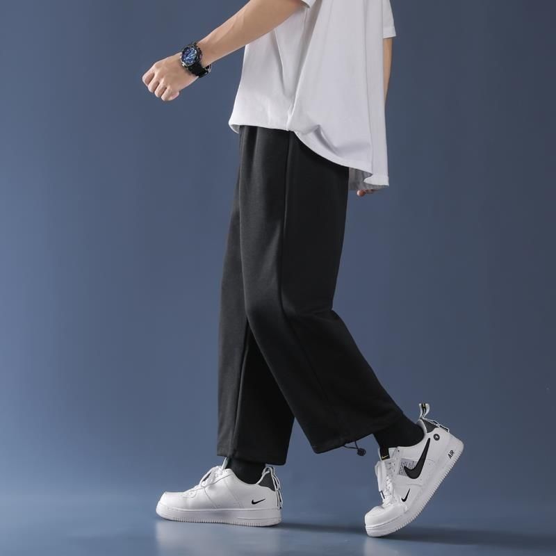 Pants Men's Gray Straight Casual Pants Trendy Hong Kong Style All-match Sweatpants Large Size Drawstring Foot Boys Sports Trousers