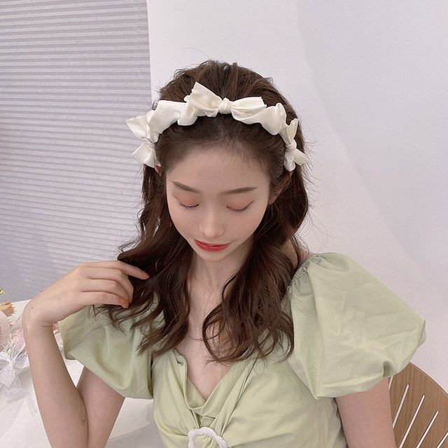 88719-夏季发箍法式缎面褶皱蝴蝶结头饰头箍女发卡网红2021年新款发-详情图