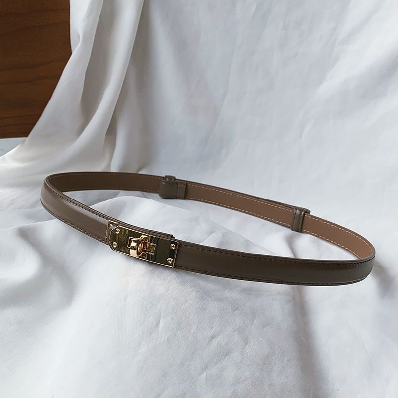 Korean version lock buckle pressure line cowhide adjustable thin belt women's decorative suit jacket with skirt leather small belt