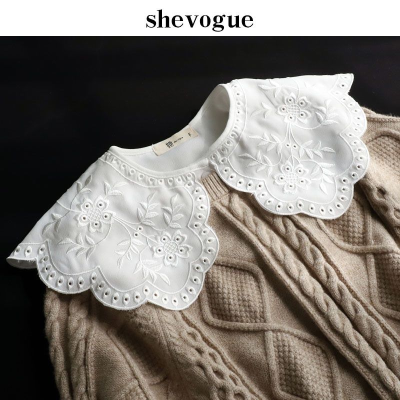shevogue秋冬假領子女百搭韓版刺繡花邊大領子時尚披肩裝