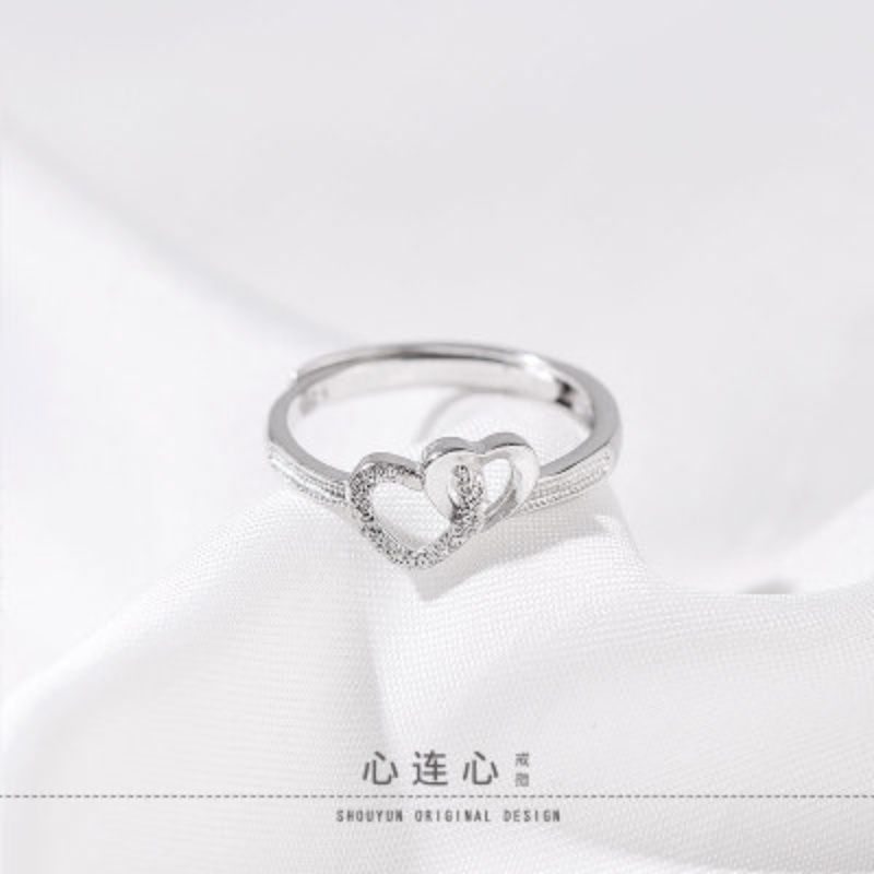 s925银戒指女时尚心形女戒指环送女友闺蜜毕业礼物刻字