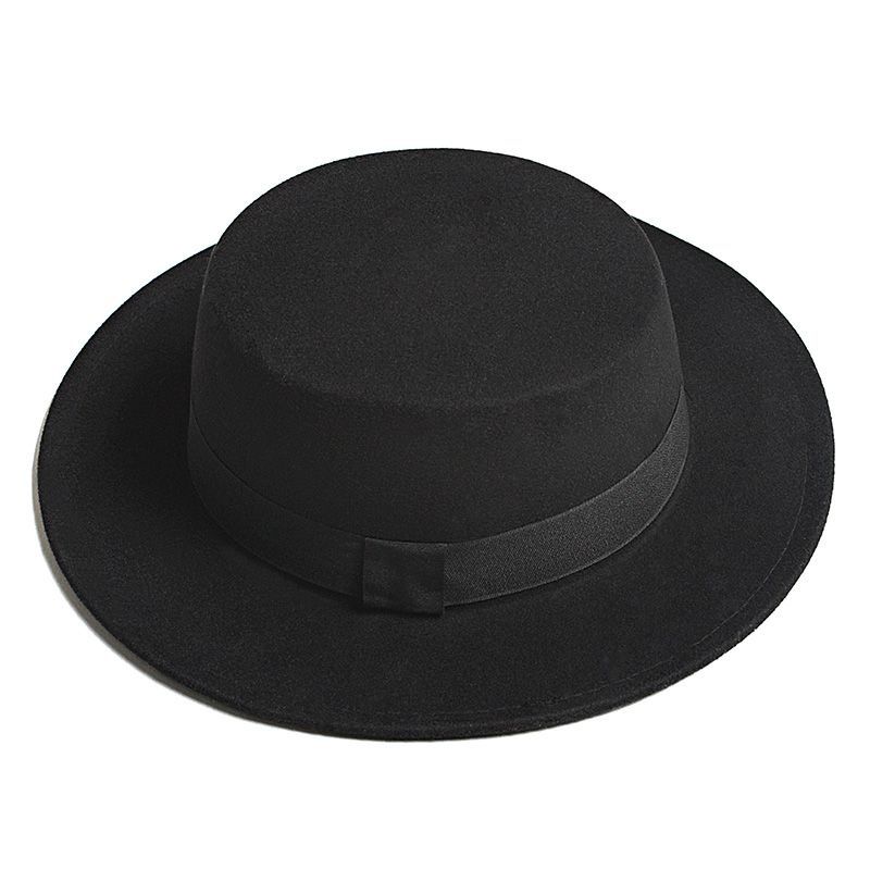 Japanese black wool hat adjustable dark rock jazz hat British flat top gentleman hat