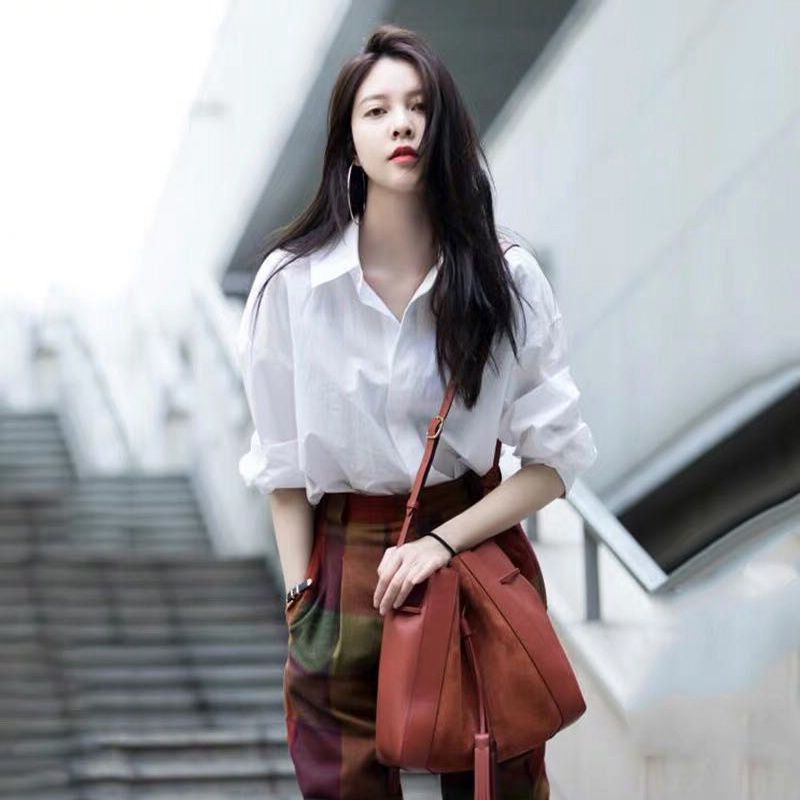 格瑞吉奧白色襯衫女春秋復古純欲風設計感小眾長袖襯衣百搭上衣潮