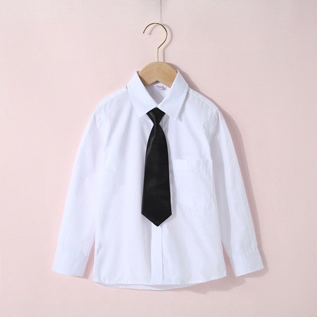 JK制服女童白色尖領長袖襯衫純棉襯衣中大兒男童學生校服新款春