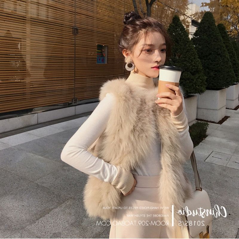 2022 autumn and winter new imitation fox fur vest short fur vest Korean version slim plush velvet