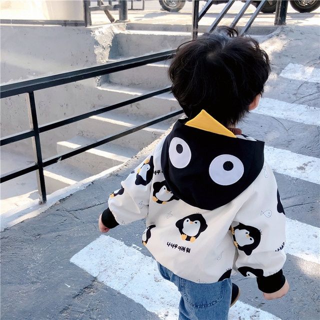 Boys Hooded Jacket Spring Penguin Girls Autumn Tops Western Style Baby Children Autumn Clothes Children's Spring and Autumn Coats