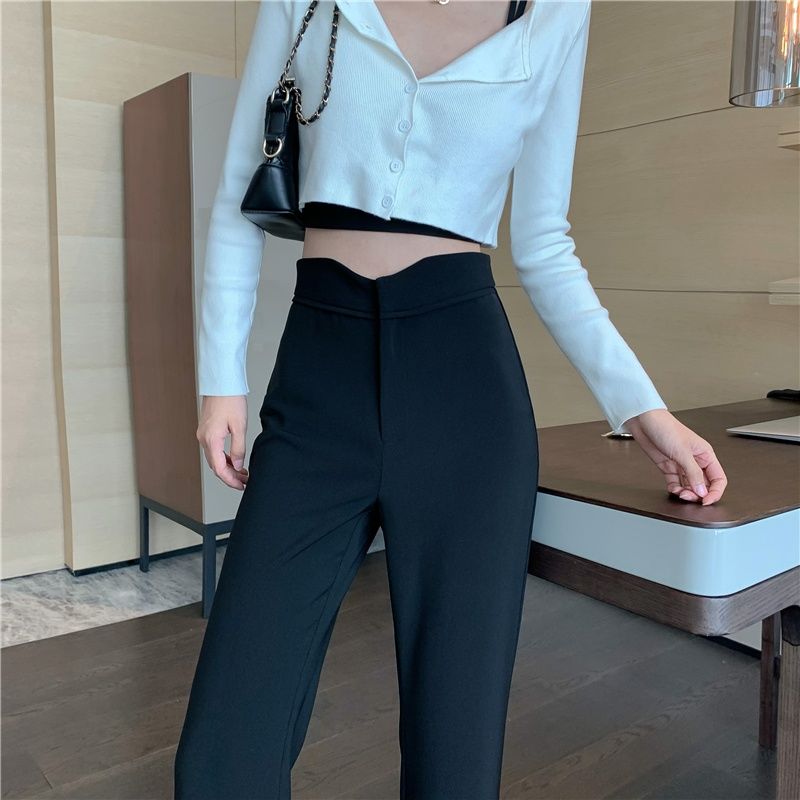 Suit pants women's summer vertical bell bottoms high waist large size lengthened tall mopping pants slim fit Han