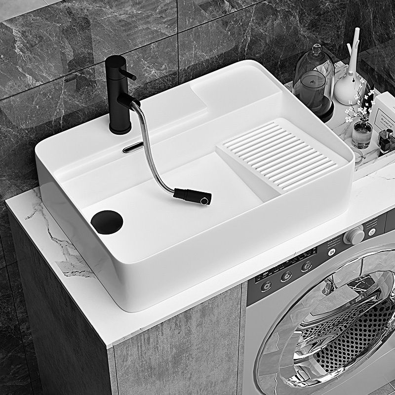 奥萨帝台上盆侧排水家用洗手盆带搓板洗衣盆阳台洗水槽陶瓷洗衣池