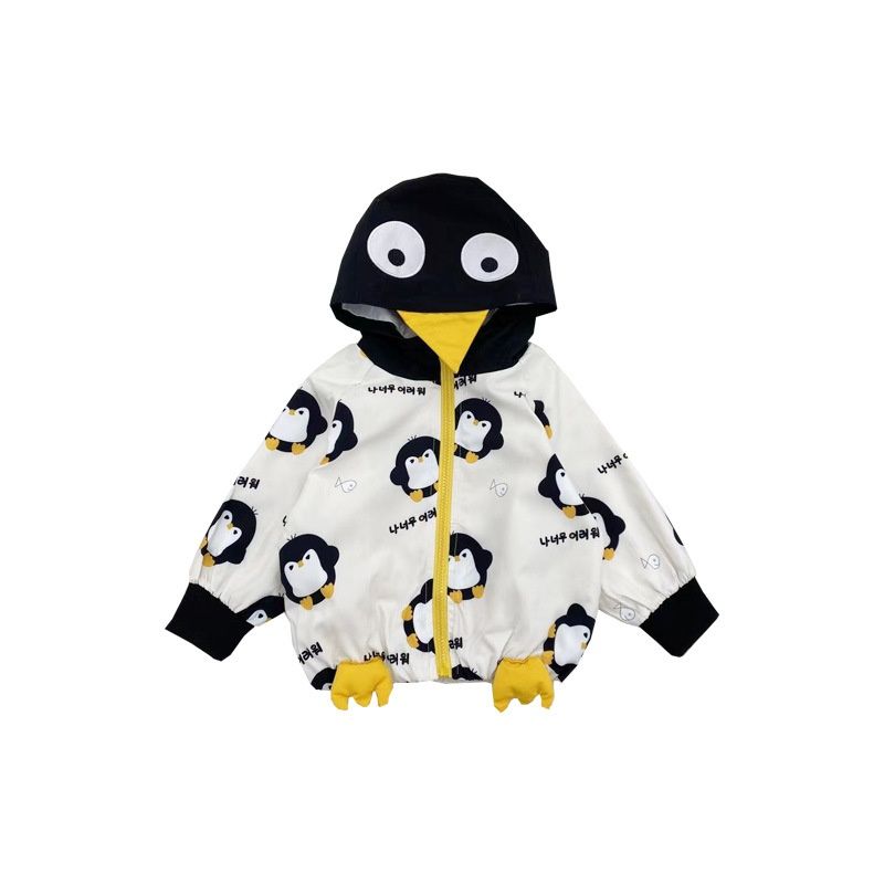 Boys Hooded Jacket Spring Penguin Girls Autumn Tops Western Style Baby Children Autumn Clothes Children's Spring and Autumn Coats