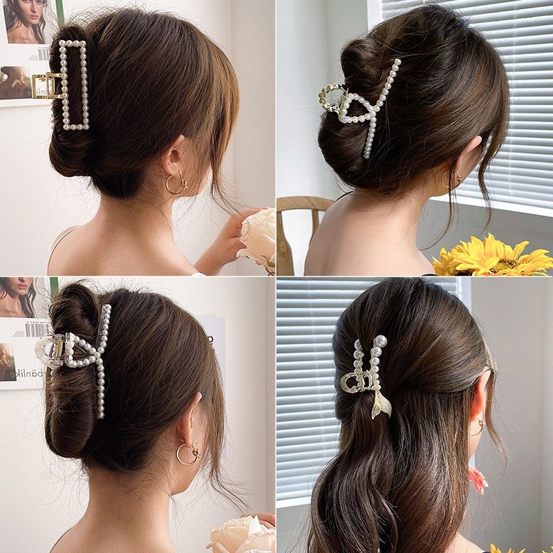 2021 New Pearl Hair Clip for Women Back of Head Internet Celebrity Hair Clip Shark Clip Hair Hair Clip Headwear Summer