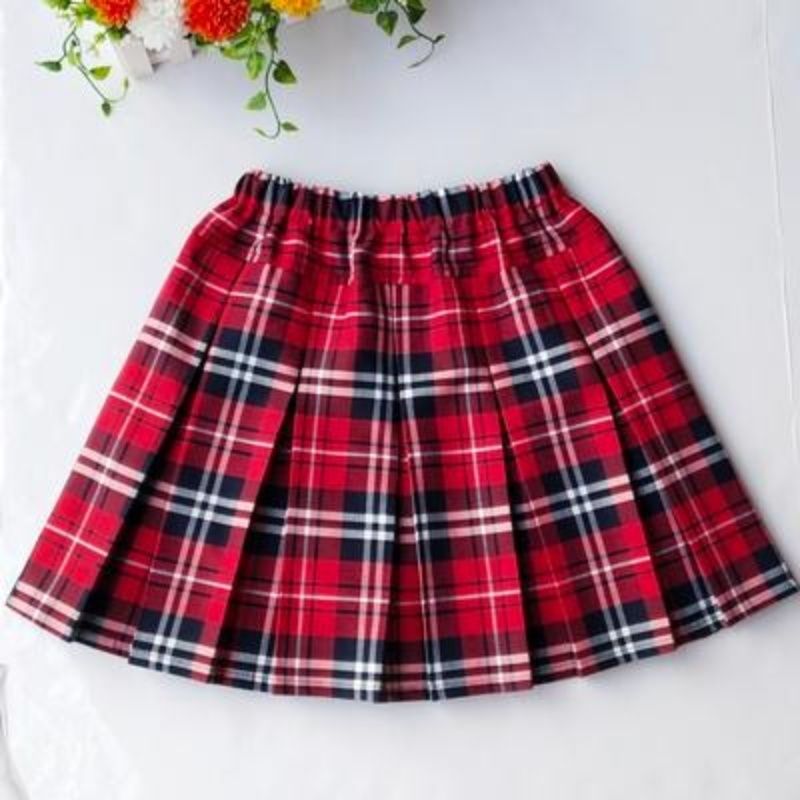 College style big girl red grid skirt school skirt pleated skirt spring and autumn children's plaid skirt performance clothing
