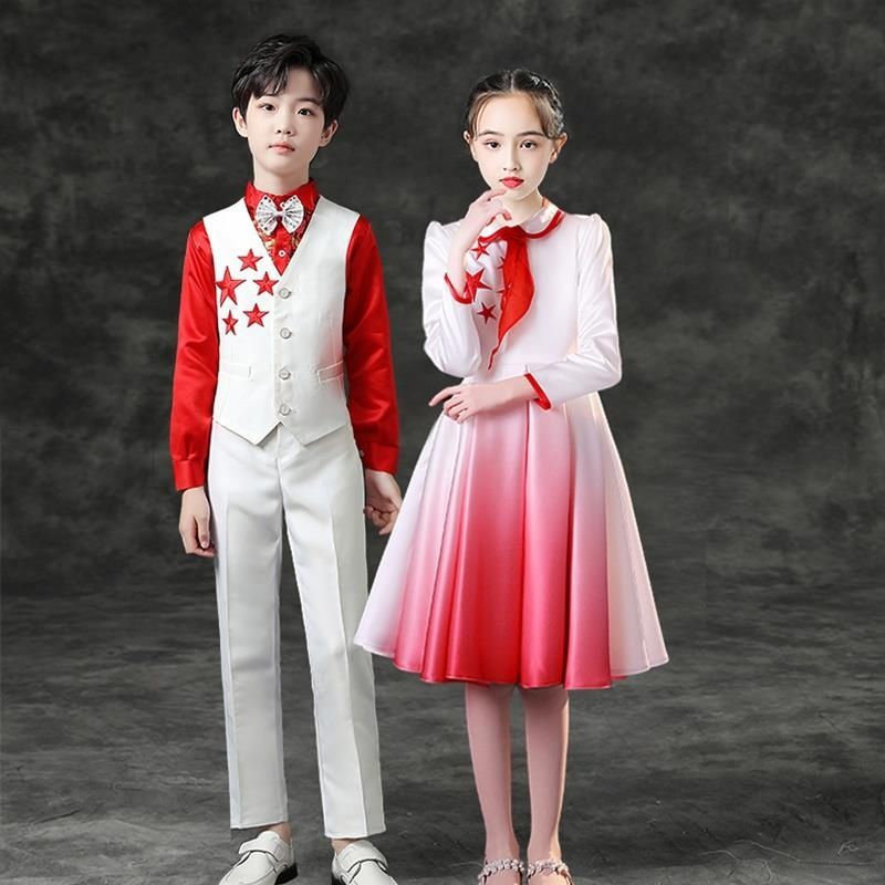國慶兒童演出服大合唱中小學生合唱團紅星閃閃詩歌朗誦比賽表演服